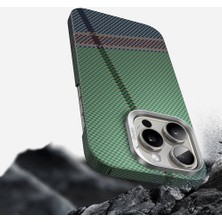 Benks iPhone 16 Kılıf Magsafe Şarj Özellik Karbon Fiber Tasarım Benks Passion Green Armorair Kevlar Yeşil