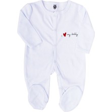 Bebegen Unisex Dady Yazılı Beyaz Patikli Tulum