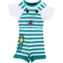 Bebegen Erkek Bebek Yeşil Beyaz Çizgili Tişörtlü Tulum