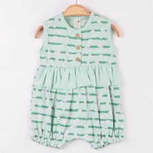 Bebegen Kız Bebek Yeşil Çiçekli Çizgili Fırfırlı Tulum