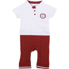 Bebegen Erkek Bebek Beyaz Bordo Polo Yakalı Çıt Çıtlı Tulum