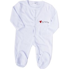 Bebegen Unisex Mamy Yazılı Beyaz Patikli Tulum