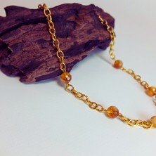 Ayre Style Sitrin Taşlı Altın Renkli Kolye - Özel Tasarım Altın Renkli Kolye - 10MM Sitrin Taşlı Kadın Kolyesi - Women Collection