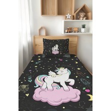 Talia Home Siyah Unicorn Desenli Tek Kişilik Çocuk Pike Takımı Tlap-077