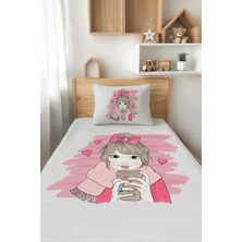 Talia Home Kahve Içen Kız Desenli Tek Kişilik Çocuk Pike Takımı Tlap-046