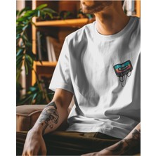 Parspera Shop Beyaz Oversize T-Shirt Unisex Baskılı Tape