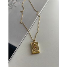 Laris Accessories Pembe Taşlı Gold Çark Model Tarot Çelik Kolye