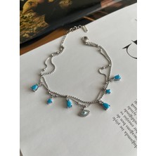 Laris Accessories Mavi Taşlı Göz Model Silver Çelik Halhal