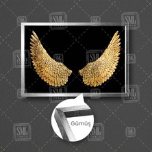 Sml Tablo Gold Açık Melek Kanadı Siyah Fon Çerçeveli Yatay Kanvas Tablo