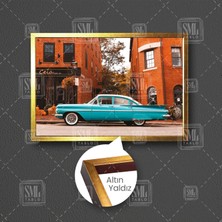 Sml Tablo Nostaljik Mavi Araba 1959 Chevrolet Impala Çerçeveli Yatay Kanvas Tablo