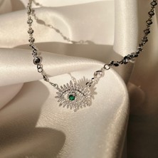 Kilig Jewelry Kadın Çelik Gold-Silver Göz Taş Detay Kolye 45CM