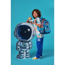 Coral High 100% Polyester Kids Lacivert Mavi Astronot Desenli Üç Bölmeli Okul Sırt Çantası 23486 Back To Schoo