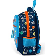 Coral High 100% Polyester Kids Lacivert Mavi Astronot Desenli Üç Bölmeli Okul Sırt Çantası 23486 Back To Schoo