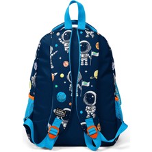 Coral High 100% Polyester Kids Lacivert Mavi Astronot Desenli Üç Bölmeli Okul Sırt Çantası 23486 Back To Schoo