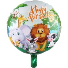 Ngüzel Party Safari Yuvarlak Happy Birthday Folyo Balon 43 Cm - 17 Inç