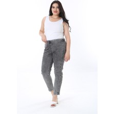 Şans Kadın Büyük Beden Füme Yıkama Efektli Beli Lastikli Kot Tayt Pantolon 65N38269