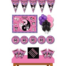 Parti Furyası Kuromi parti Seti 40 Kişilik Afişli - Kuromi Doğum Günü Süsleri Seti