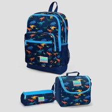 Coral High Sırt Çantası Kids Lacivert Mavi Dinazor Desenli Dört Bölmeli Okul Sırt Çantası,thermo Beslenme Çant