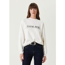 Anine Bing Krem Logo Baskılı Pamuk Sweatshirt Beden :L