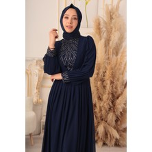 Yıldız Abiye Taş ve Plise Detaylı Şifon Tesettür Abiye (K17925)