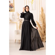 Yıldız Abiye Taş ve Plise Detaylı Şifon Tesettür Abiye (K17925)