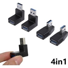 Bastore USB 3.0 90 Derece Çevici Dönüştürücü Adaptör Seti USB Köşe Dirsek 4in1