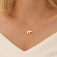 Nox Jewelry 14 Ayar Altın Mikron Kaplama Üç Boyutlu İnek Figürlü Gümüş Kolye - CN00353