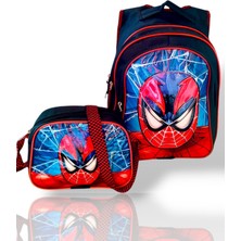 Armoire 2+ Spiderman Işıklı Erkek Çocuk Ilkokul Sırt Çantası ve Beslenme Çantası Seti Düz Siyah Tek Ebat Su