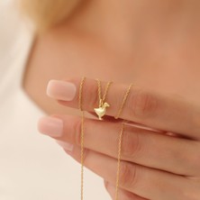 Nox Jewelry 14 Ayar Altın Mikron Kaplama Üç Boyutlu Ördek Figürlü Minimal Gümüş Kolye - CN00354