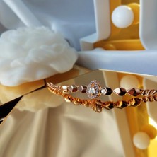 Kilig Jewelry Kadın Vip Çelik Gold Damla-Baget Taş Bileklik 19CM