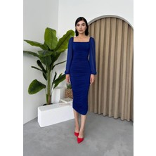 Concon Moda Sildane Drapeli Tül Kol Elbise
