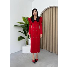 Concon Moda Kila Bebe Yaka Tasarım Düğmeli Uzun Elbise