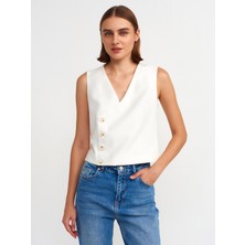 Dilvin 60557 Asimetrik Kruvaze Yelek-Beyaz