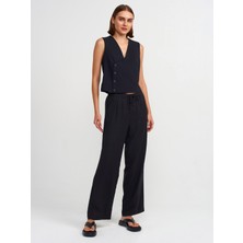 Dilvin 71535 Geniş Paça Büzgü Ipli Özel Kesim Pantolon-Siyah