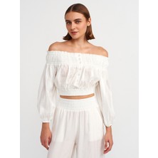 Dilvin 50258 Omuzları Açık Düğmeli Top-Ekru