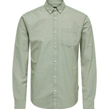 Only & Sons Dar Açık Haki Düz Erkek Gömlek Onsremy Ls Slım Wash Oxford Shırt