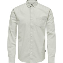 Only & Sons Dar Açık Bej Düz Erkek Gömlek Onsremy Ls Slım Wash Oxford Shırt