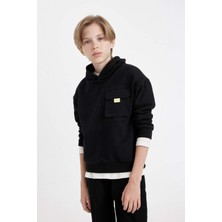 DeFacto Erkek Çocuk Siyah Oversize Geniş Kalıp Kapüşonlu Cepli Okul Sweatshirt D0982A824AU