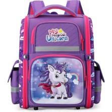 Bliss Premium Suya Dayanıklı Unicorn Ortopedik Kolej Çantası Back To School Tekstil Kumaş Unicorn Hayır Mor Tek E