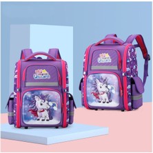 Bliss Premium Suya Dayanıklı Unicorn Ortopedik Kolej Çantası Back To School Tekstil Kumaş Unicorn Hayır Mor Tek E