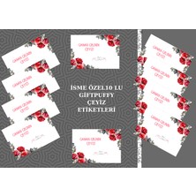 Giftpuffy Isme Özel 10'Lu Çeyiz Kutusu Sticker Seti - Kırmızı Gül Desenli