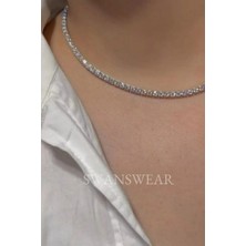 Swans Wear | Taşlı Su Yolu Choker, Kolye, Takı, Kadın Aksesuar, Gümüş Renk