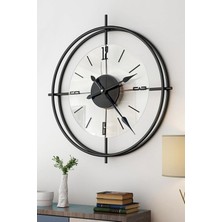 Sevinç Konsept Yuvarlak Siyah Deluxe Şeffaf Cam Iskandinav 50 cm Modern Dekoratif Metal Duvar Saati