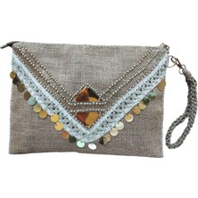 Vertiginoso Gold Boncuk Işlemeli Kadın Portföy Clutch El Çantası