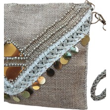 Vertiginoso Gold Boncuk Işlemeli Kadın Portföy Clutch El Çantası