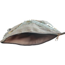 Vertiginoso Gold Boncuk Işlemeli Kadın Portföy Clutch El Çantası