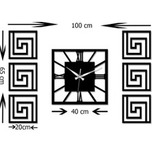 Odun Marketi 100 x 65 Dekoratif Yan Tablolu Duvar Saati Seti Ev Dekorasyonu Siyah