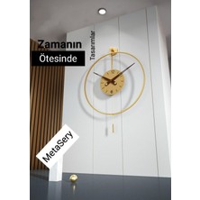 MetaQuartz Aksesuar Metal Orta Boy - Timelles Premium Gold Solo , Modern Dekoratif Sarkaçlı Metal Duvar Saati 50 x 75 A