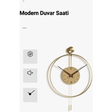 MetaQuartz Aksesuar Metal Orta Boy - Timelles Premium Gold Solo , Modern Dekoratif Sarkaçlı Metal Duvar Saati 50 x 75 A