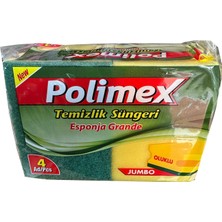 Polimex 4'lü Endüstriyel Büyük Boy Oluklu Bulaşık Süngeri - 4,5 x 9 x 12 Cm. - 4 Adetlik Paket